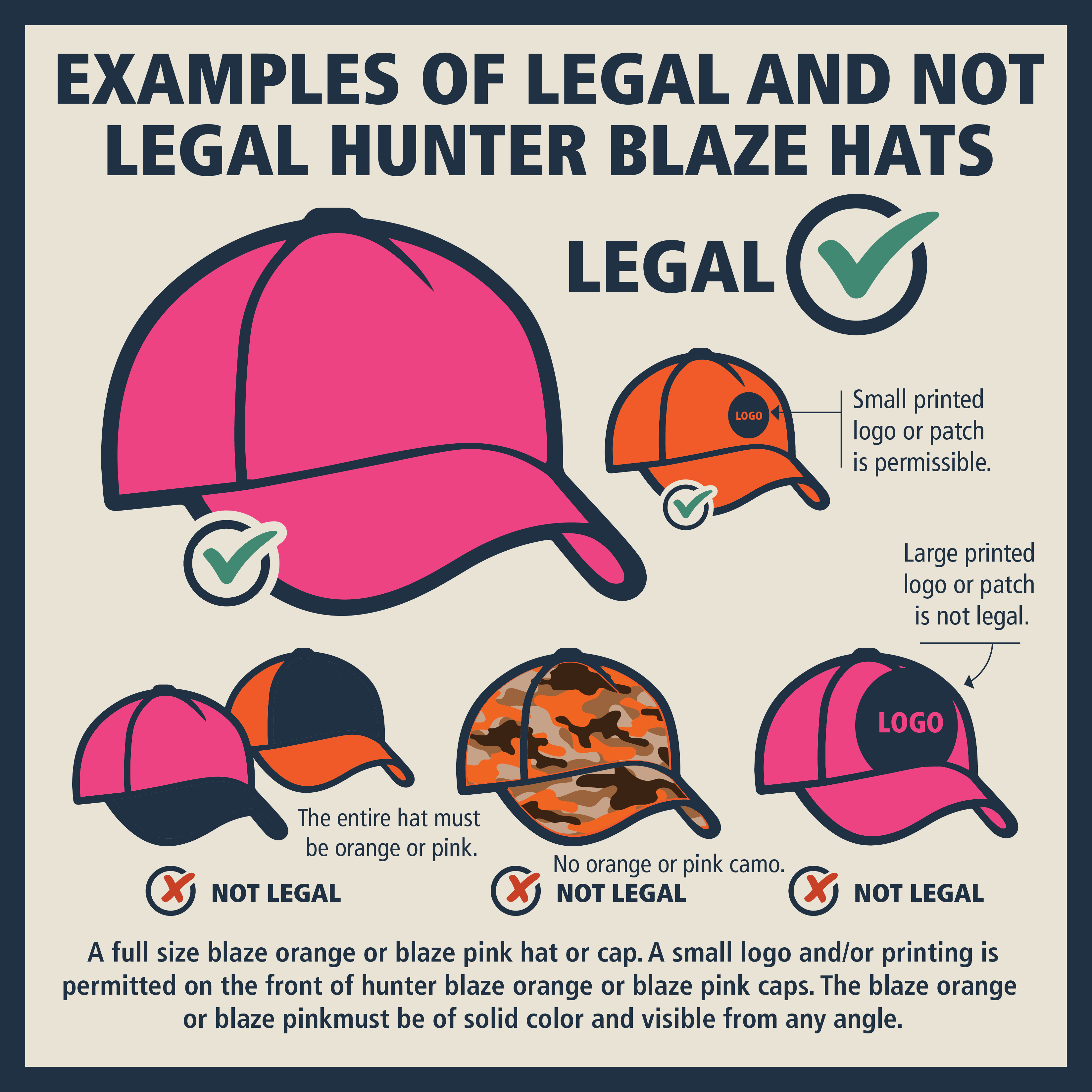 Examples of Legal and Not Legal Hunter Orange Fluorescent Pink Hats